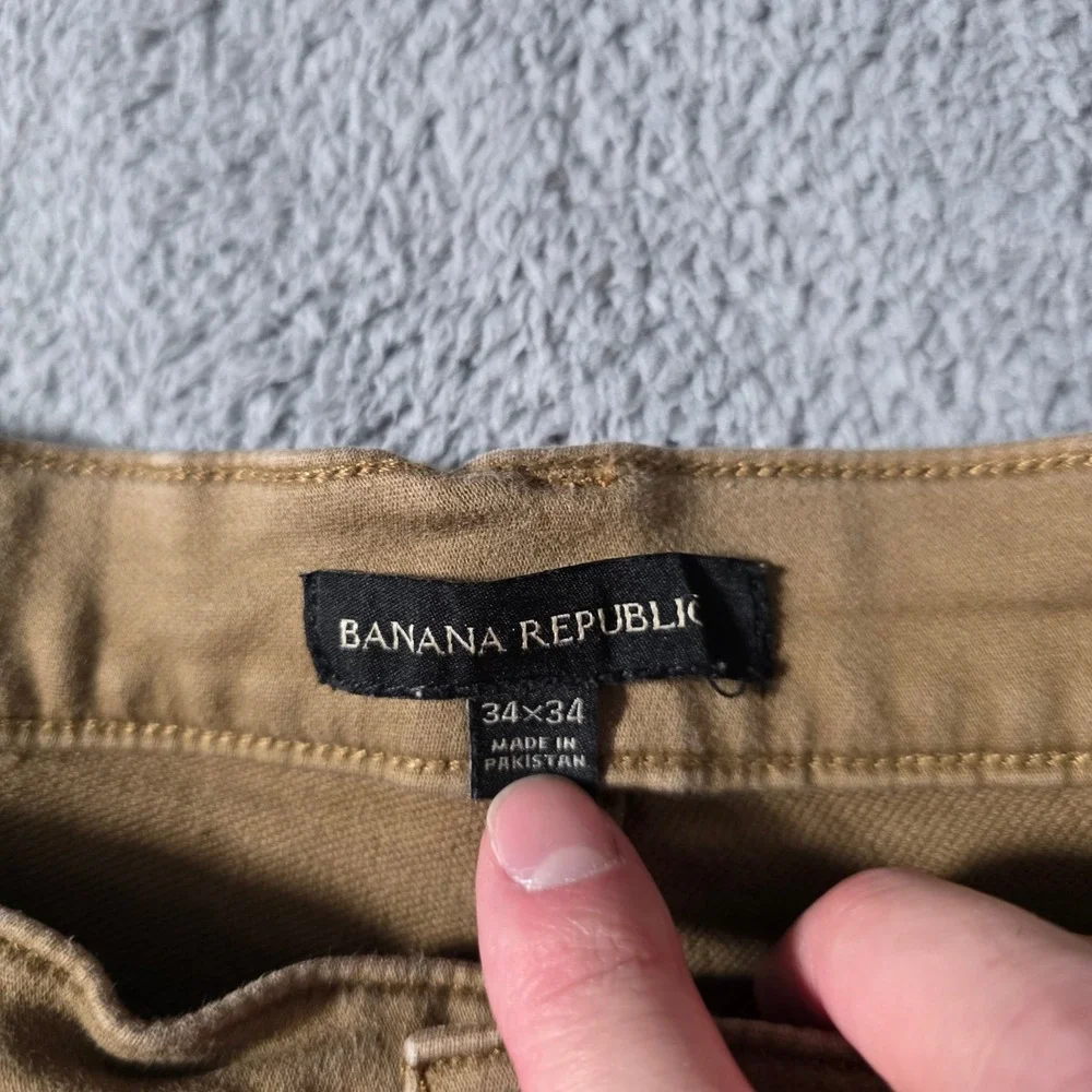 Banana Republic‎ Mens 34x34 Pants Tan Khaki Slim Straight Stretch Cotton Chino